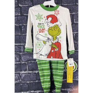 The Grinch 18 Months " On the nice list" Green White 2 Piece Pajama PJ